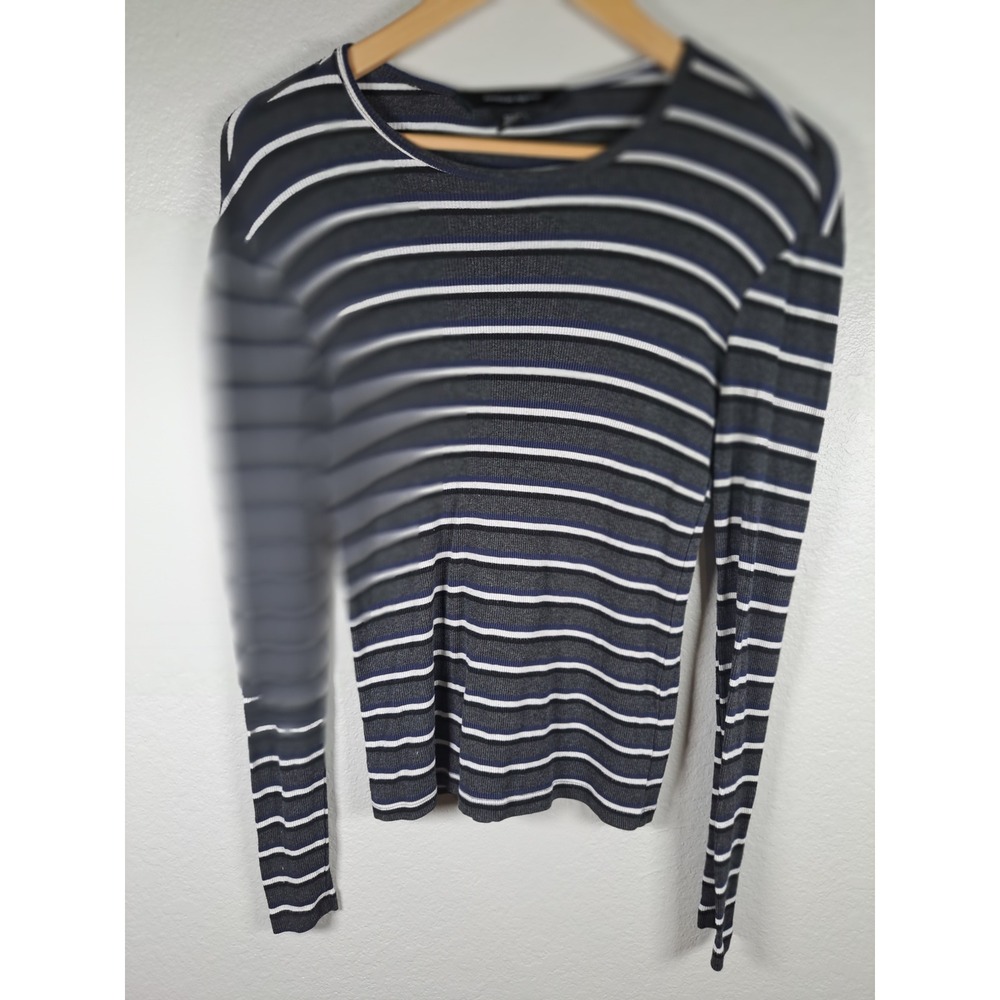 American Apparel Mens Medium Striped Ribbed Long Sleeve Top Navy Grey White